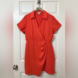 NEW Nine West Bright Orange Collared A-line Shirt Dress Large Preppy Office Work
